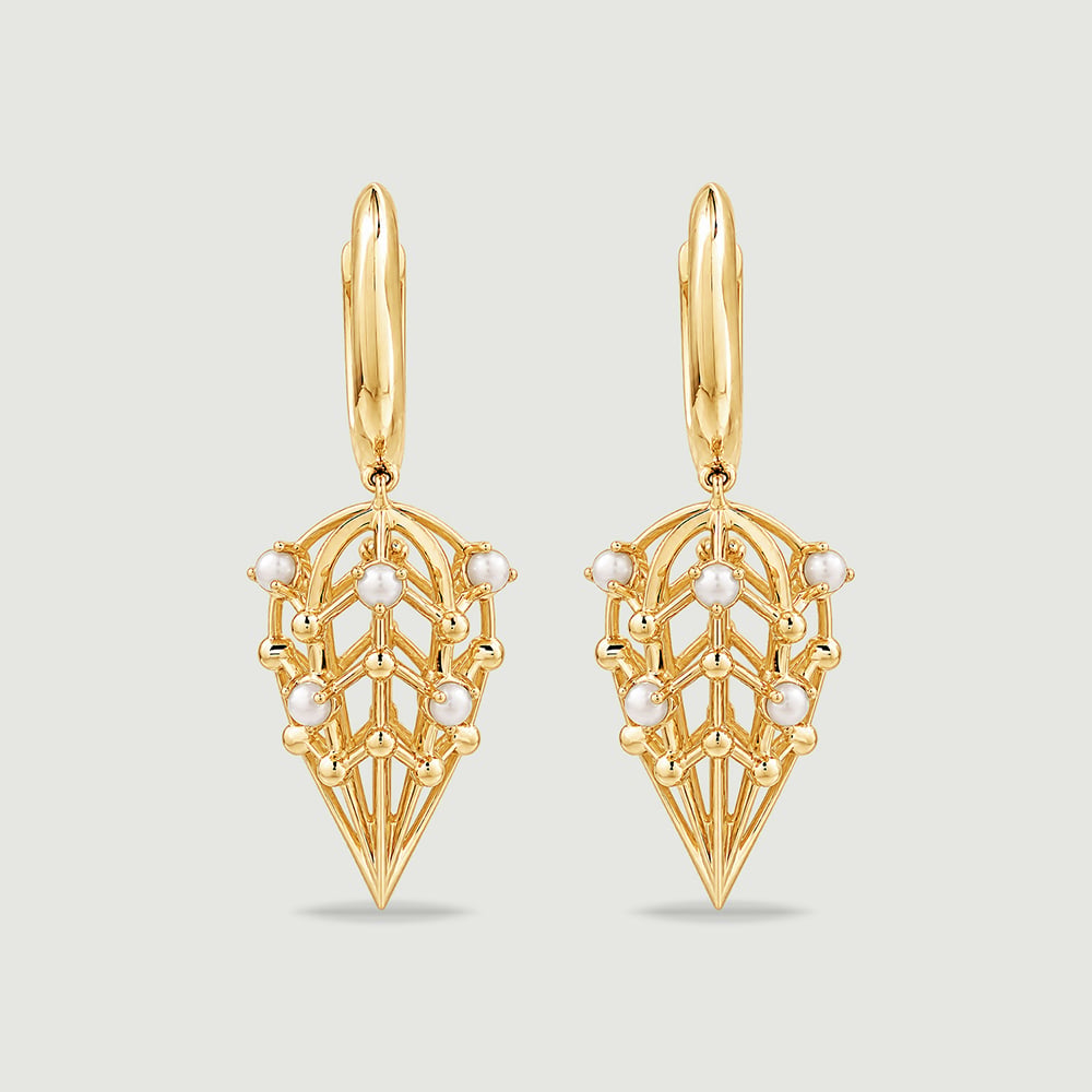 Graceful Pearl Gold Drop Earrings,,hi-res thumbnail 3