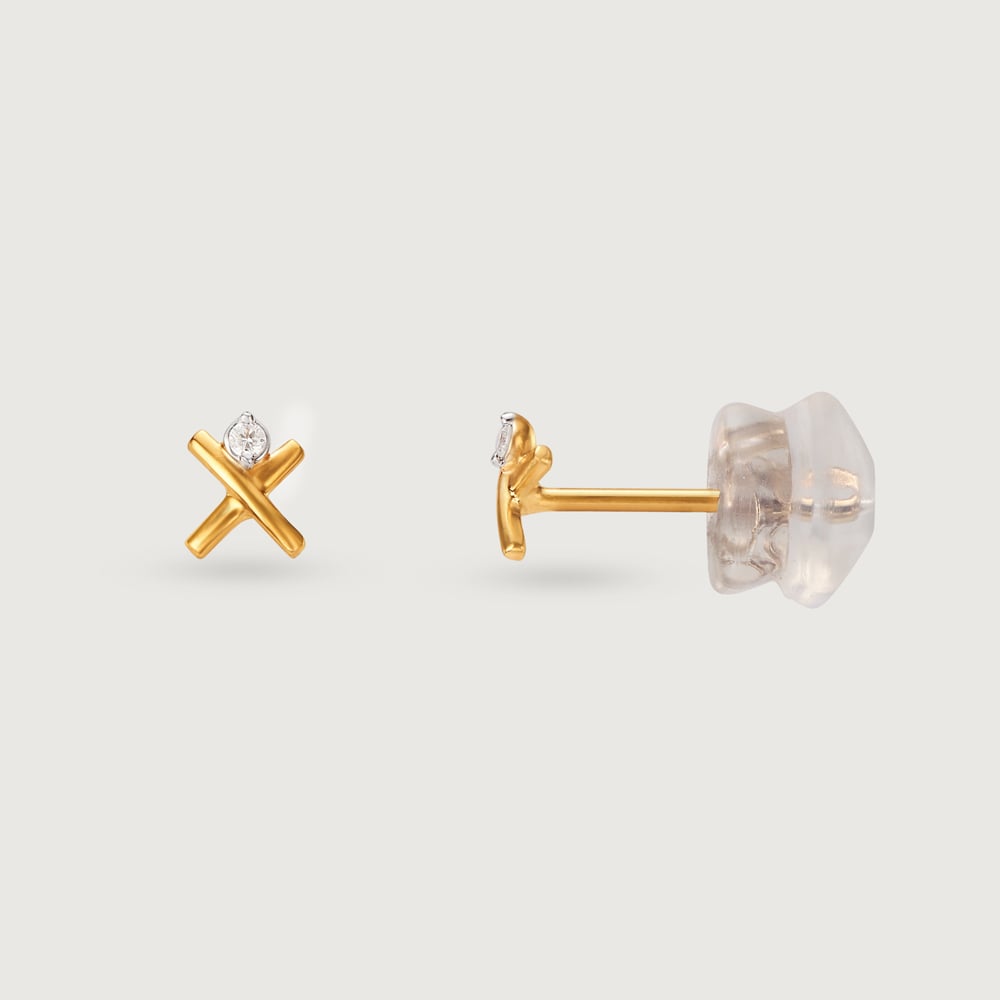 Radiant Cross 14 Kt Gold and Diamond Stud Earrings,,hi-res thumbnail 4