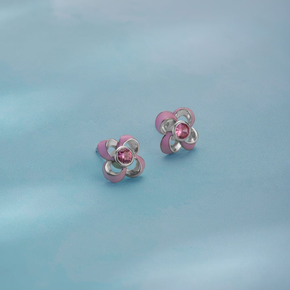 Blush Bloom Silver Stud Earrings