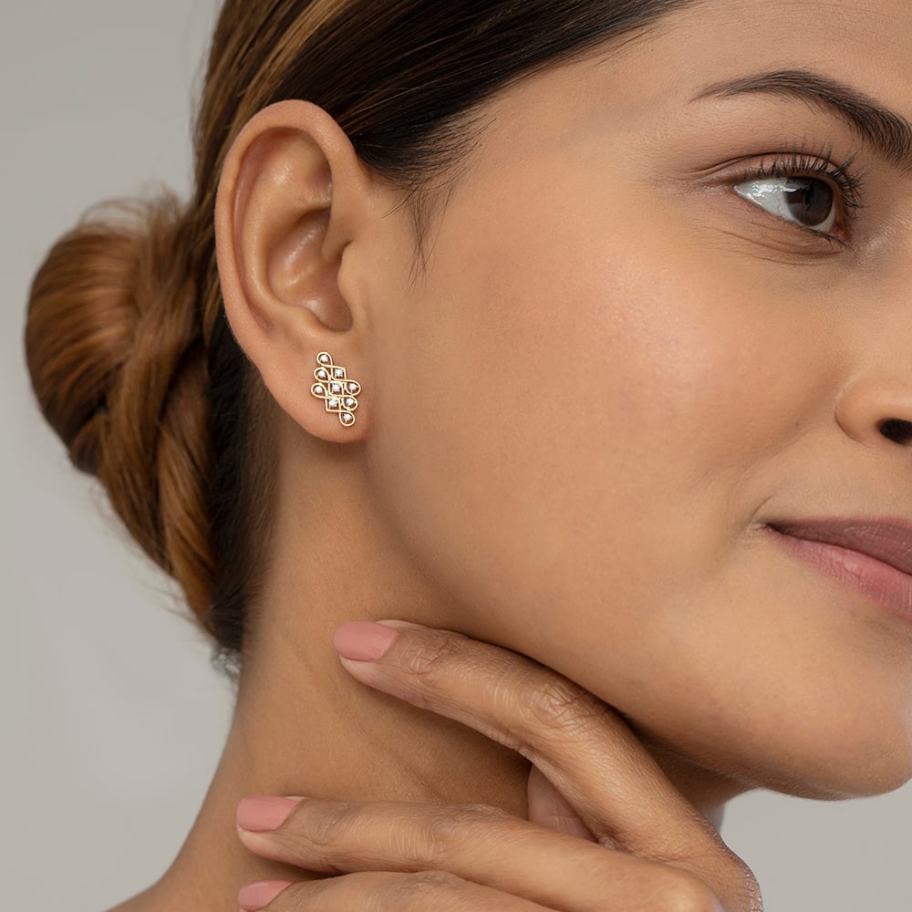 Kollam Wander Gold and Diamond Stud Earrings,,hi-res thumbnail 2