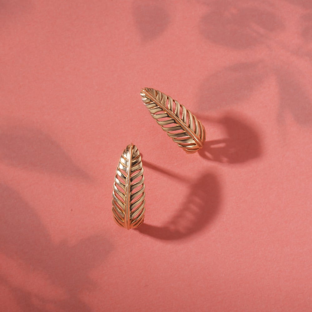 Timeless 14K Yellow Gold Feather Hoop Earrings,,hi-res thumbnail 1