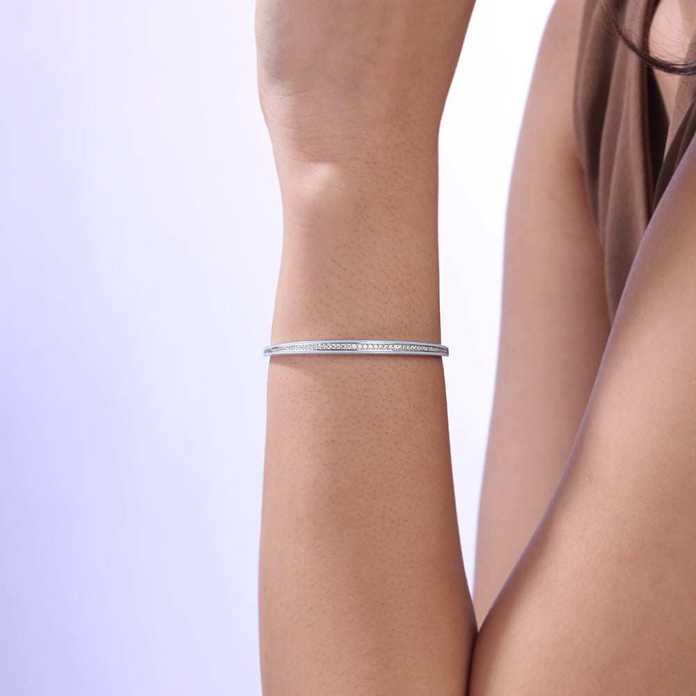 Sleek Sparkling Silver Bangle,,hi-res thumbnail 2