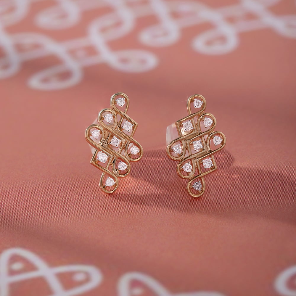 Kollam Wander Gold and Diamond Stud Earrings,,hi-res thumbnail 1