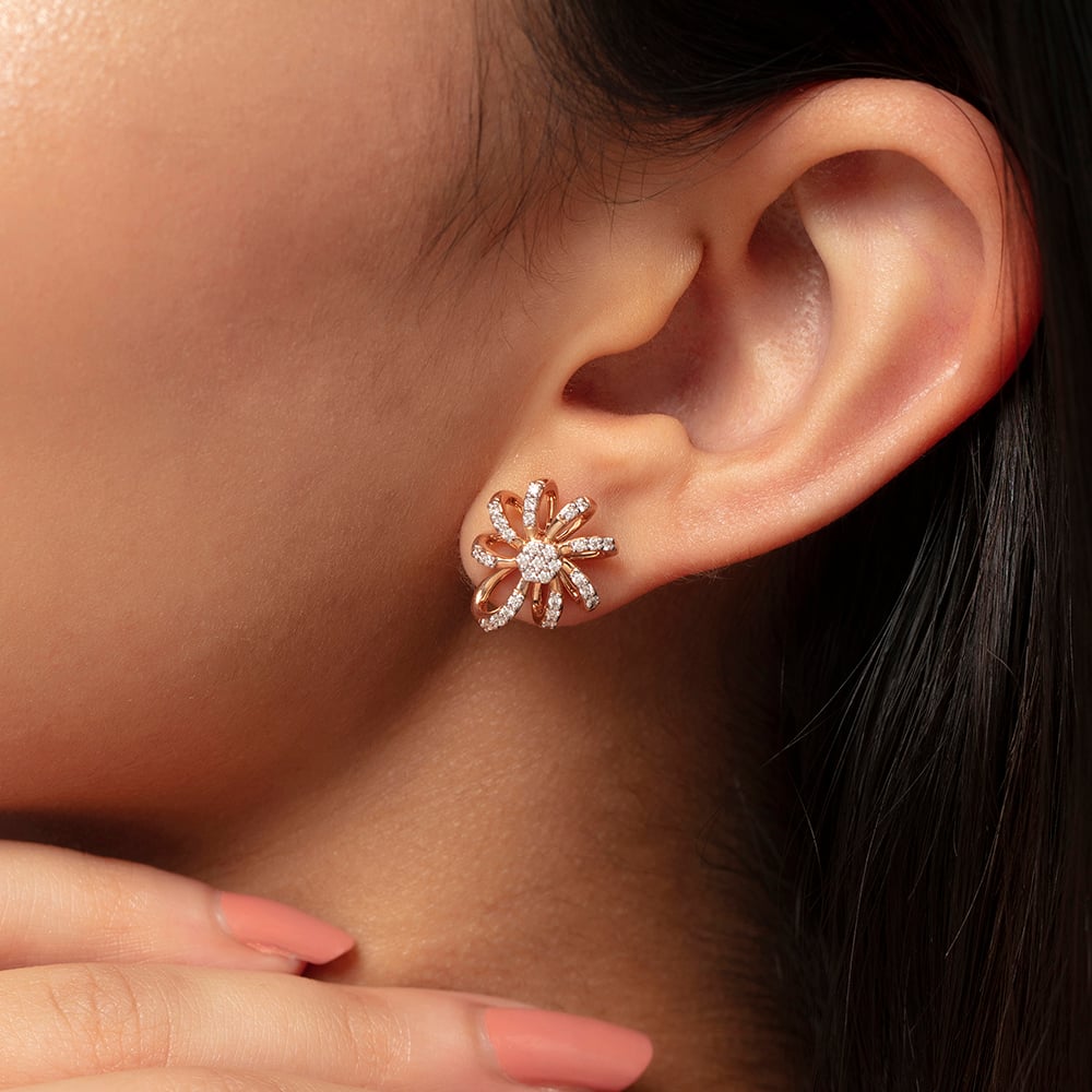 Sparkling Daisy Gold & Diamond Stud Earrings,,hi-res thumbnail 2