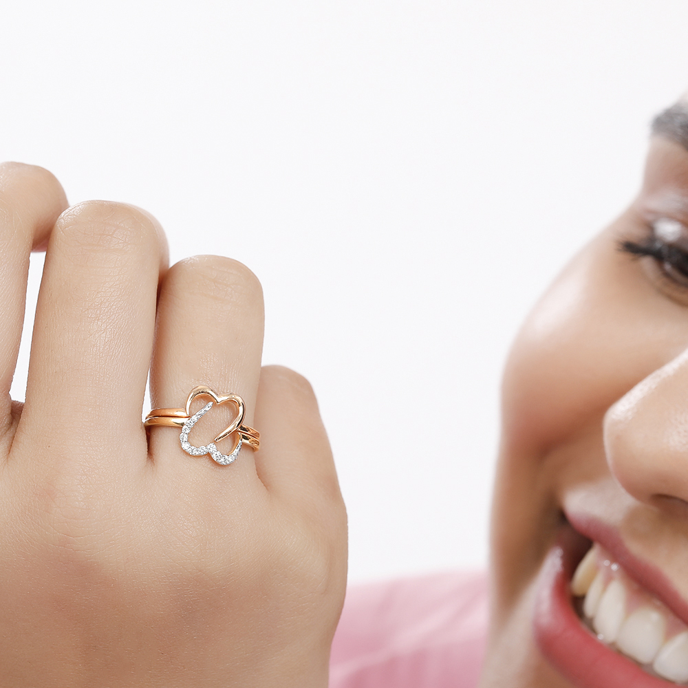 14KT Yellow and Rose Gold Connected Hearts Diamond Ring,,hi-res thumbnail 3