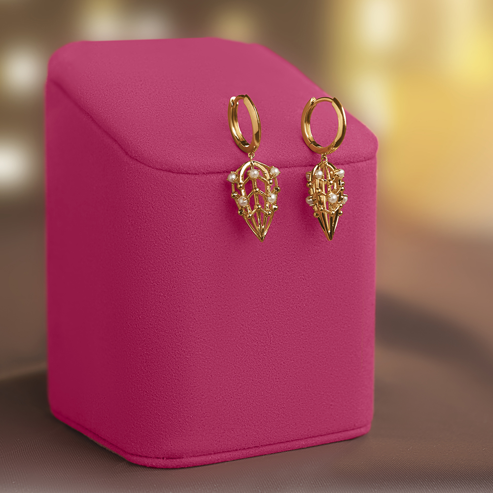 Graceful Pearl Gold Drop Earrings