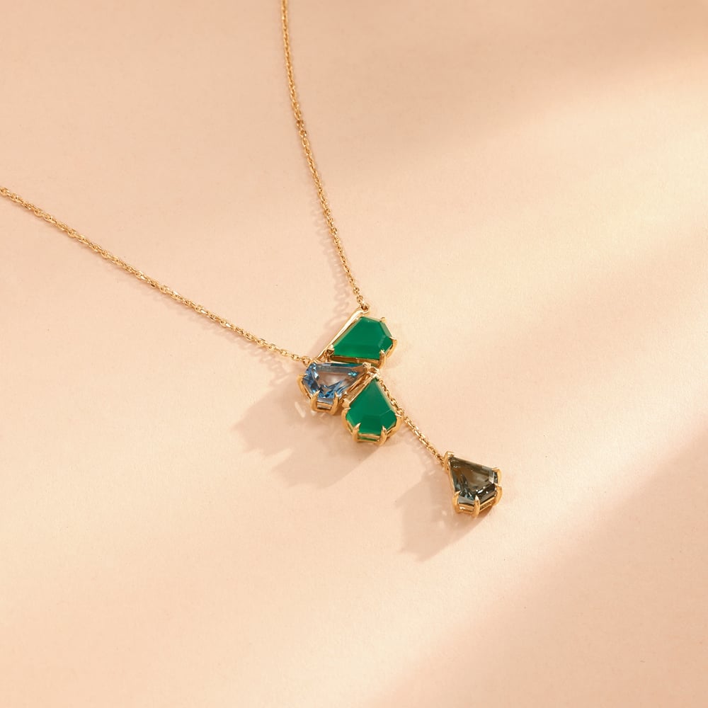 Fluid Graphic Onyx and Topaz Lariat Necklace