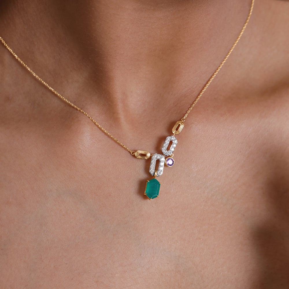 Playful Sculptural Amethyst and Onyx Lariat Necklace,,hi-res thumbnail 2