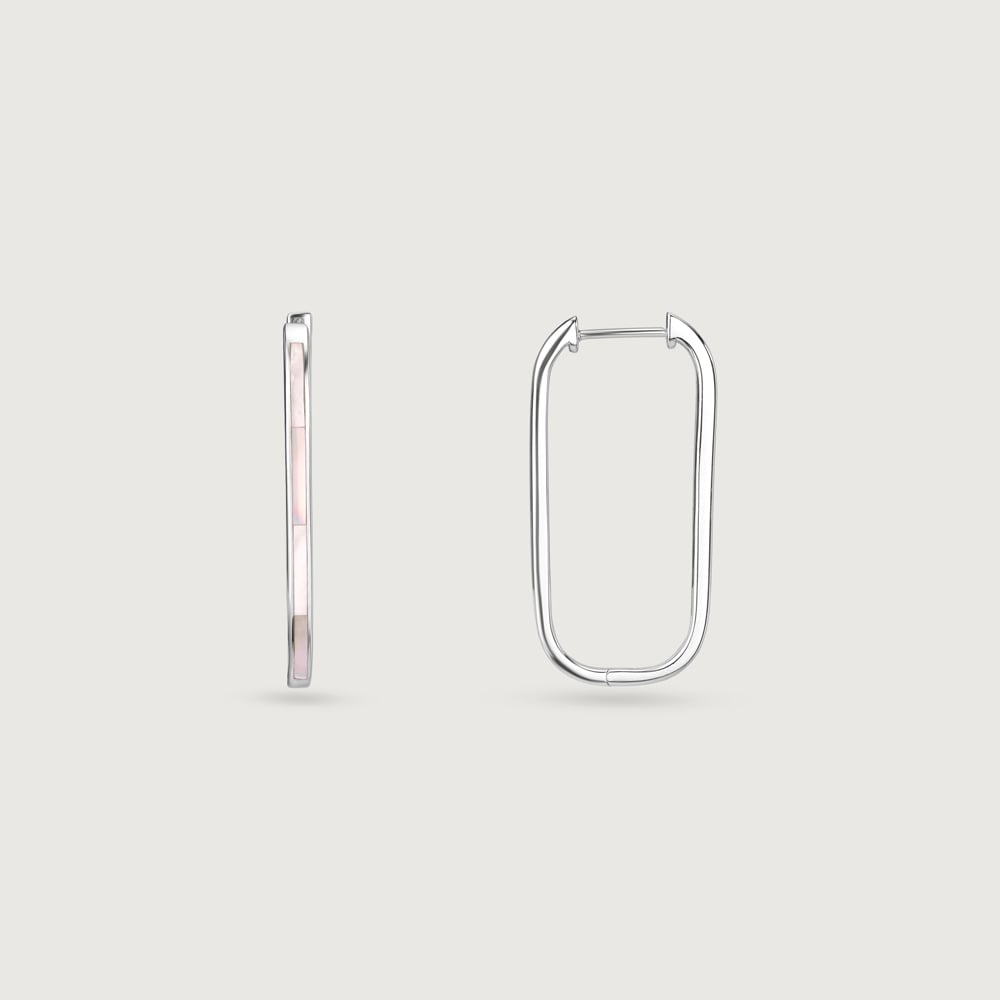 Subtle Geometric Mother of Pearl Silver Hoop Earrings,,hi-res thumbnail 4