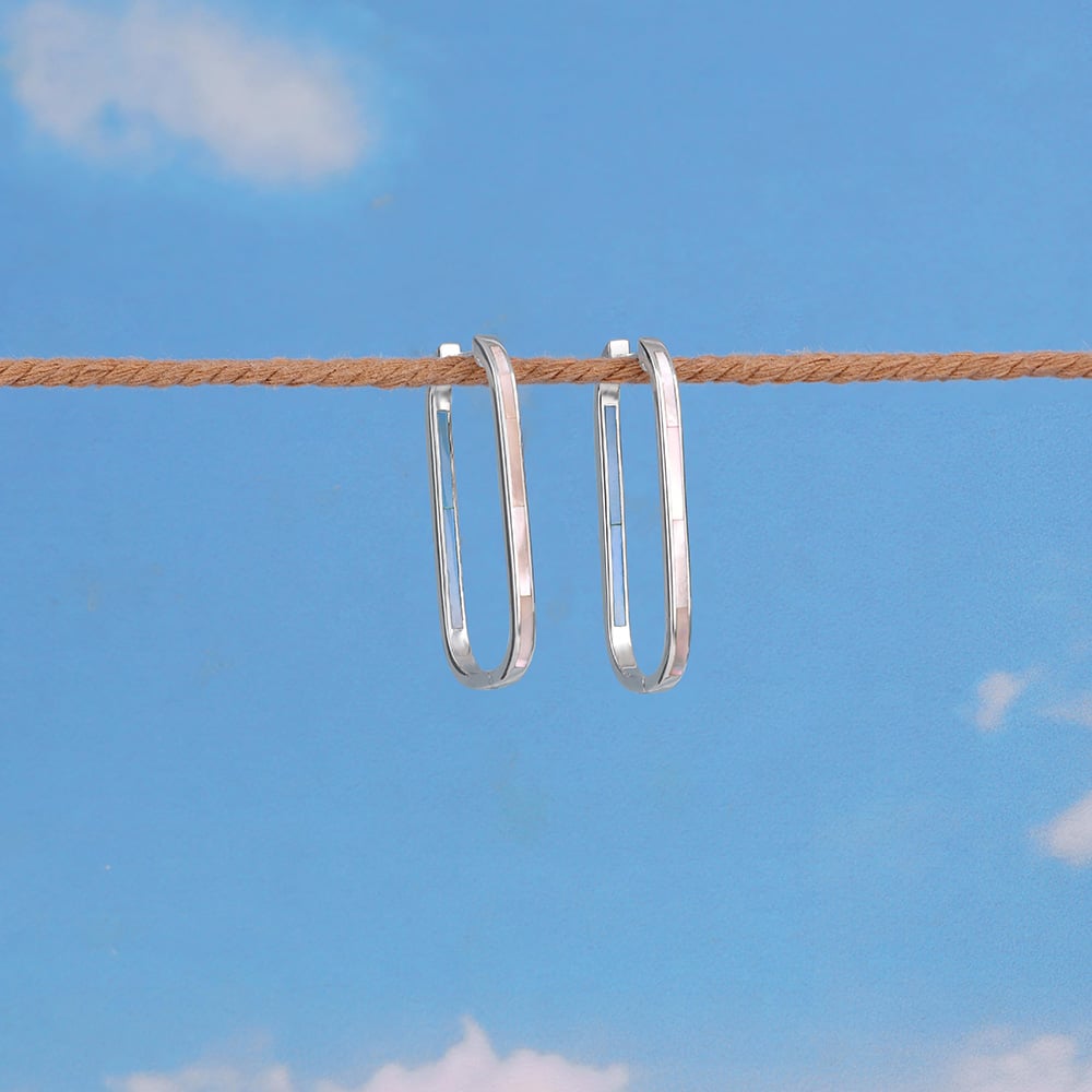 Subtle Geometric Mother of Pearl Silver Hoop Earrings