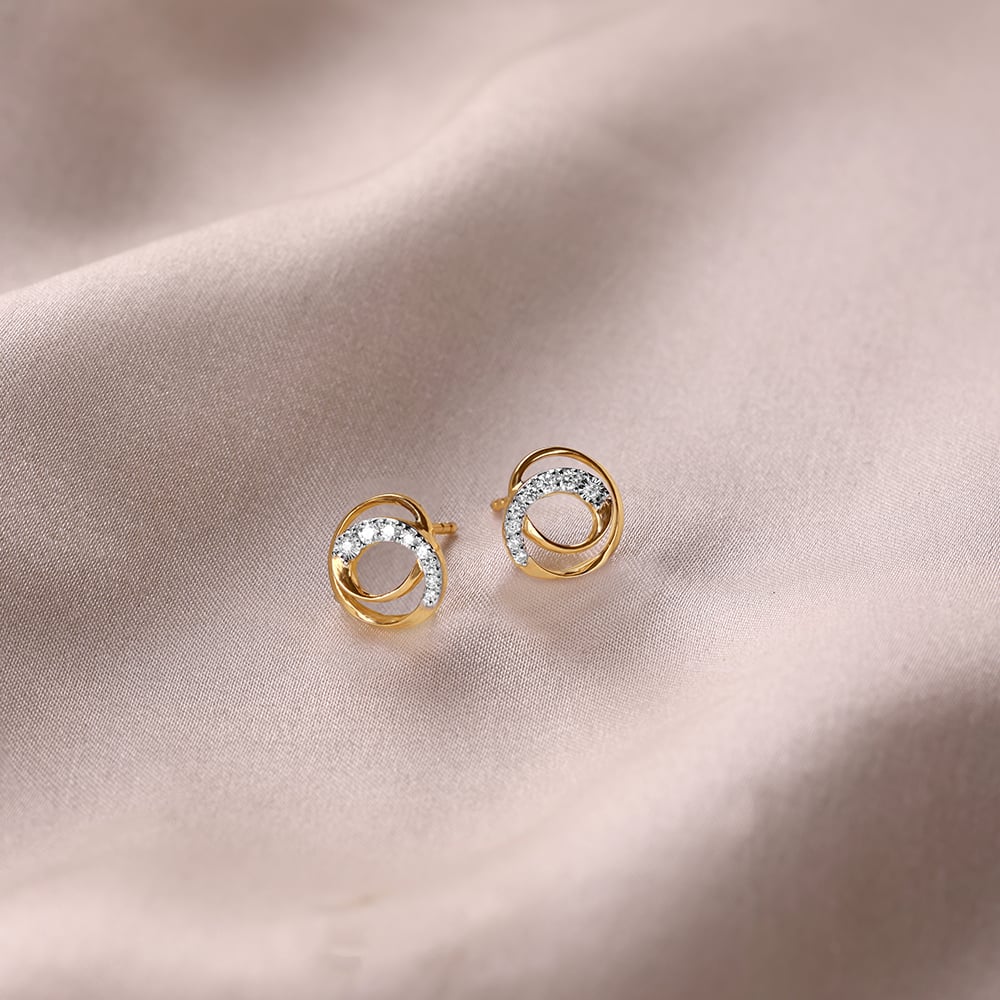 Swirl Elegance 14 Kt Gold & Diamond Stud Earrings,,hi-res thumbnail 1