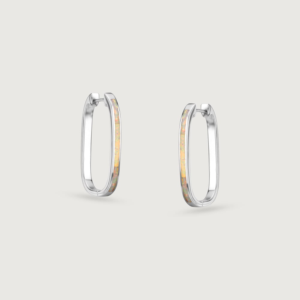 Sleek Luminous Opal Silver Hoop Earrings,,hi-res thumbnail 3