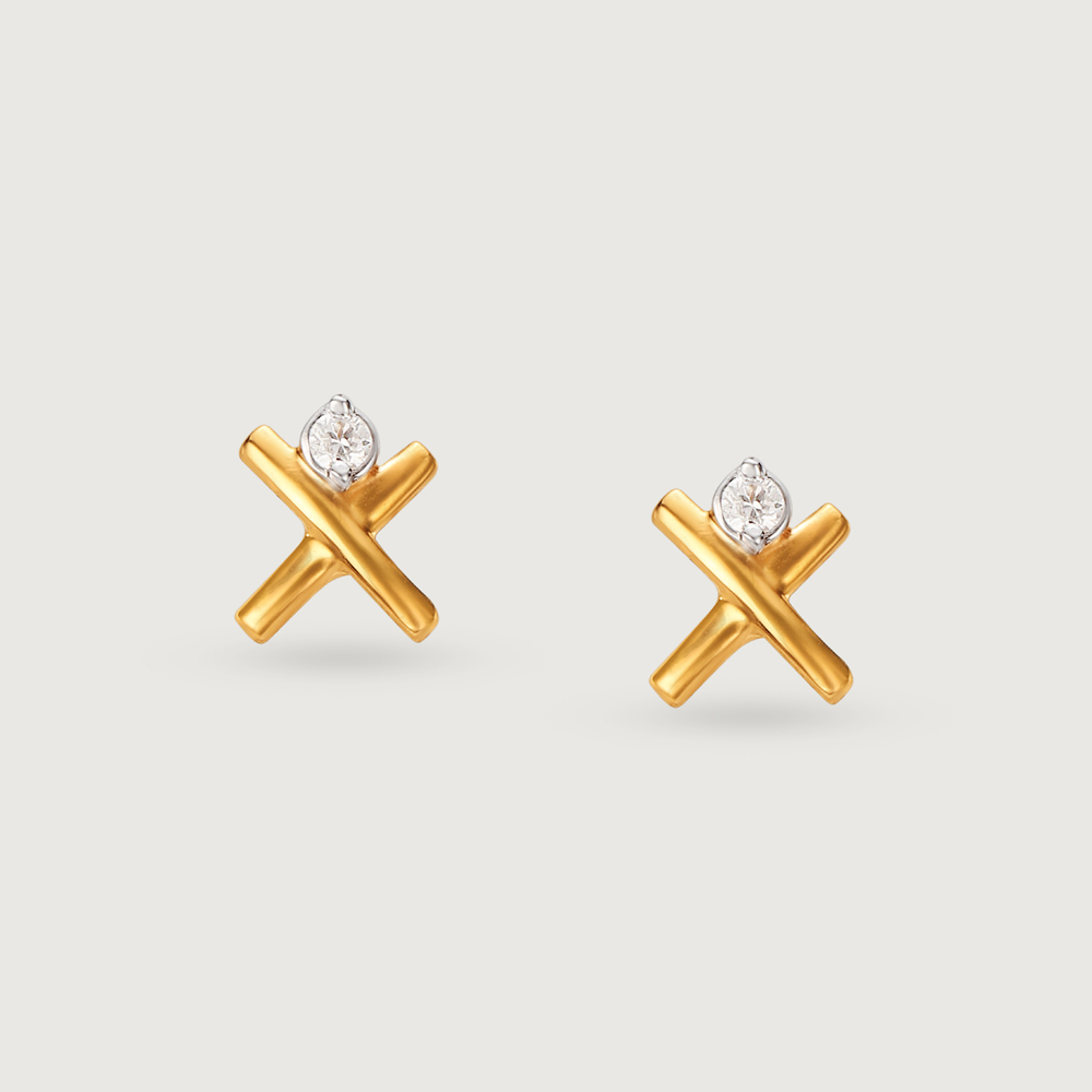 Radiant Cross 14 Kt Gold and Diamond Stud Earrings,,hi-res thumbnail 3