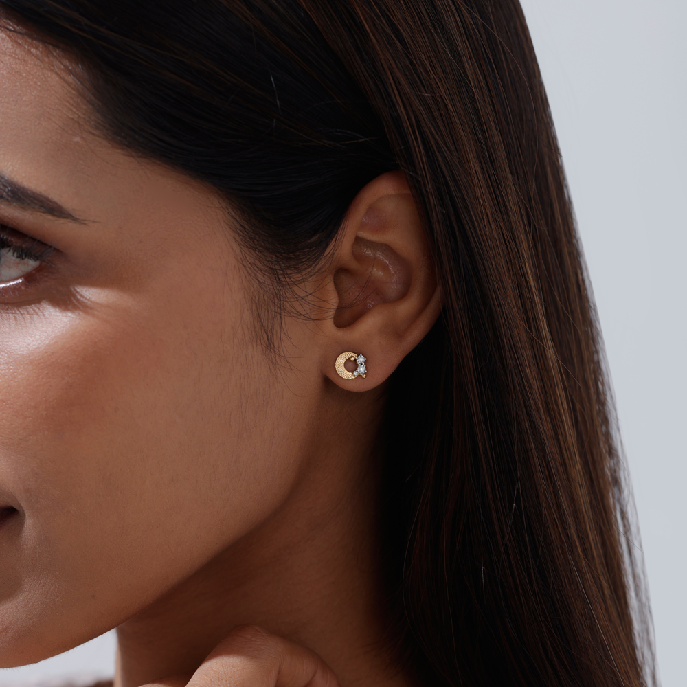 Textured Orbit Diamond Stud Earrings,,hi-res thumbnail 2