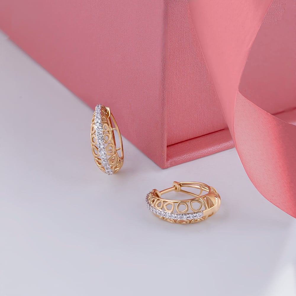 Intricate Glam Gold & Diamond Hoop Earrings