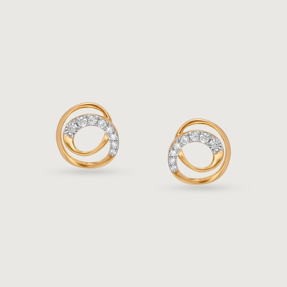 Swirl Elegance 14 Kt Gold & Diamond Stud Earrings,,hi-res thumbnail 3