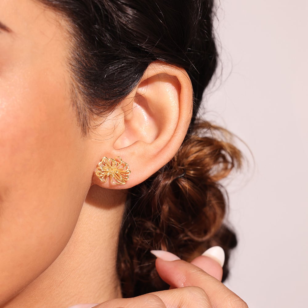 Floral Doodle Gold Stud Earrings,,hi-res thumbnail 2