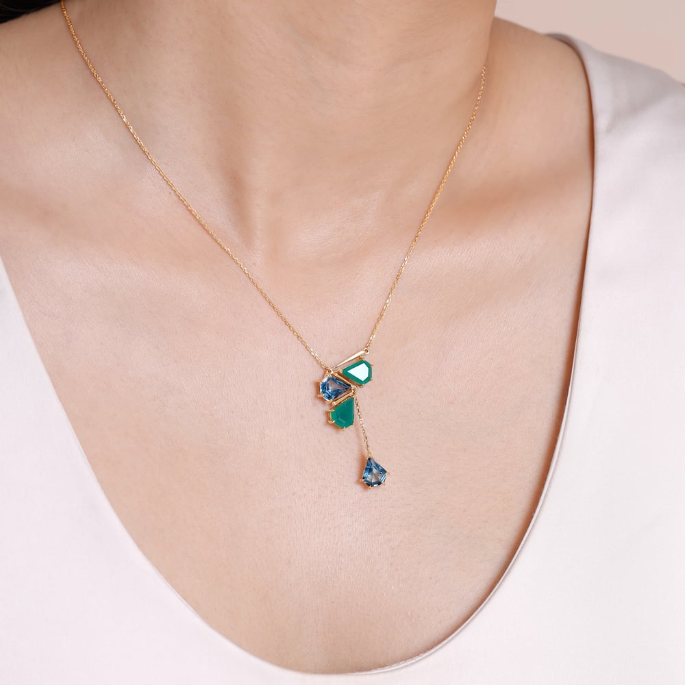 Fluid Graphic Onyx and Topaz Lariat Necklace,,hi-res thumbnail 2