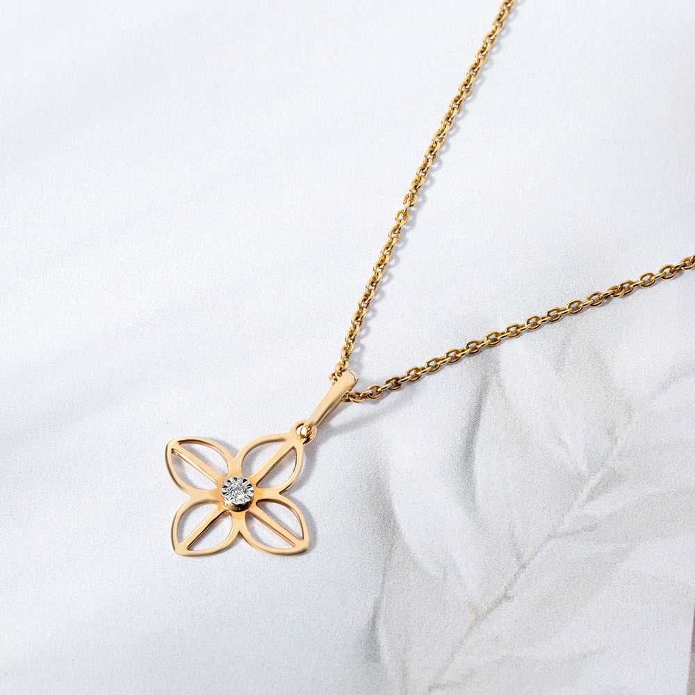Elegant Floral Gold & Diamond Pendant