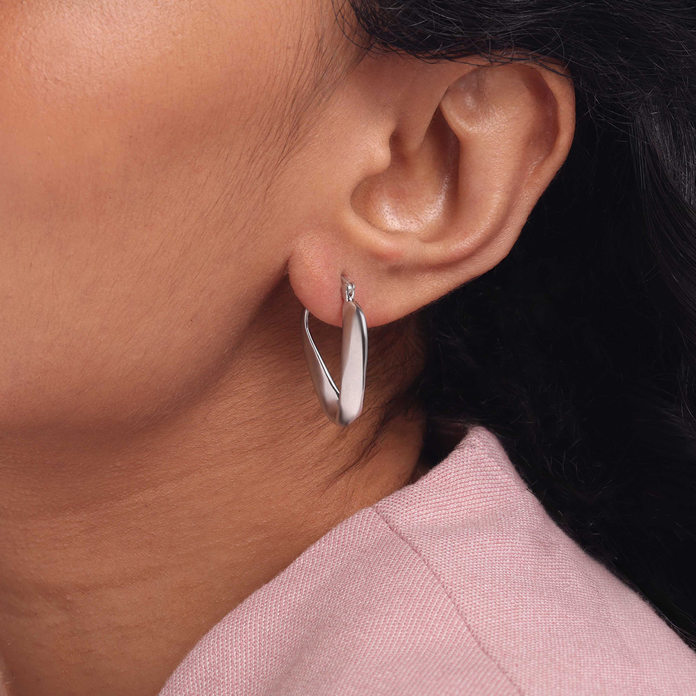 Sculpted Loop Silver Hoop Earrings,,hi-res thumbnail 2