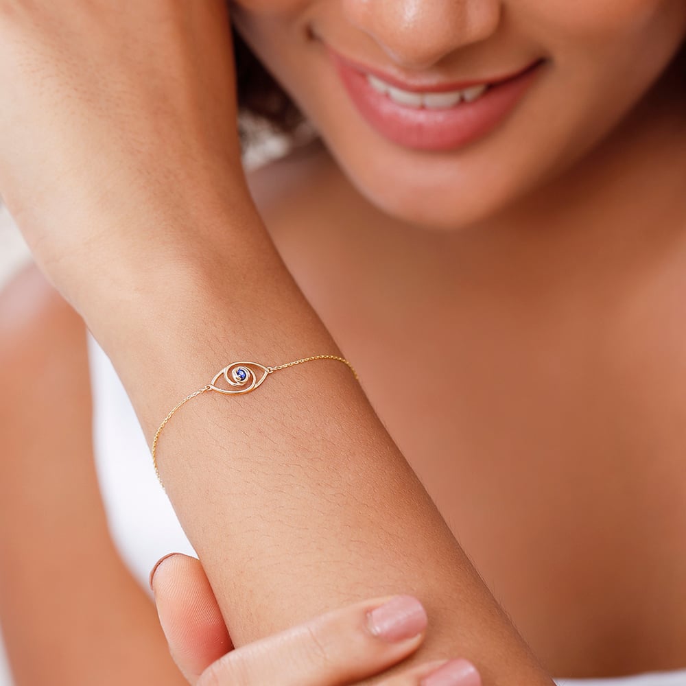 14KT Yellow Gold Wavy Evil Eye Bracelet