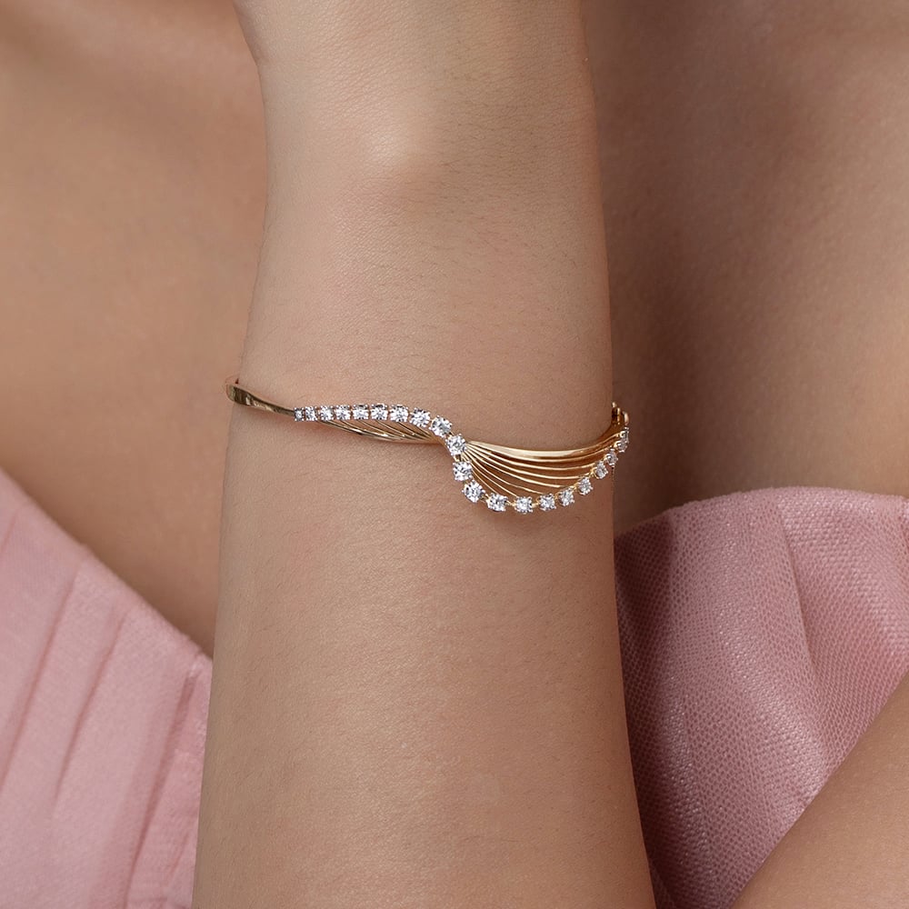 Elegant Precision Gold & Diamond Bangle,,hi-res thumbnail 2