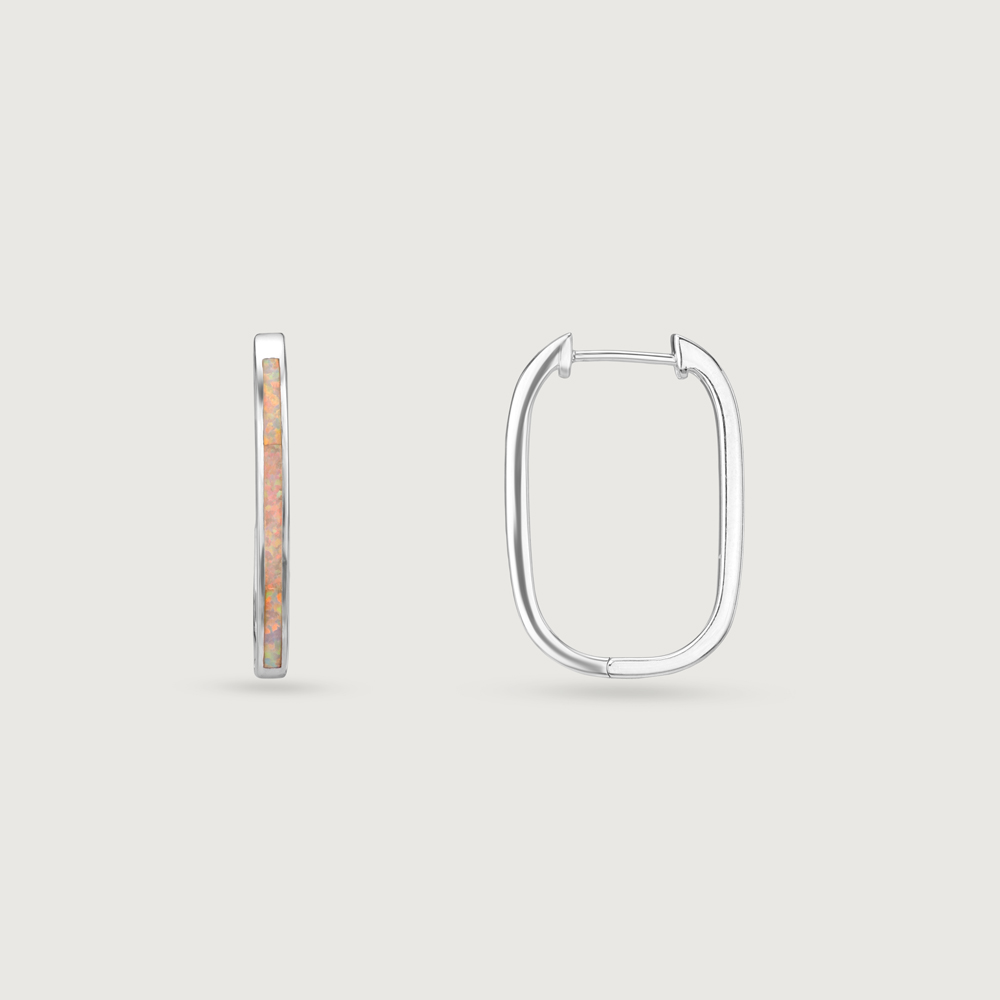 Sleek Luminous Opal Silver Hoop Earrings,,hi-res thumbnail 4