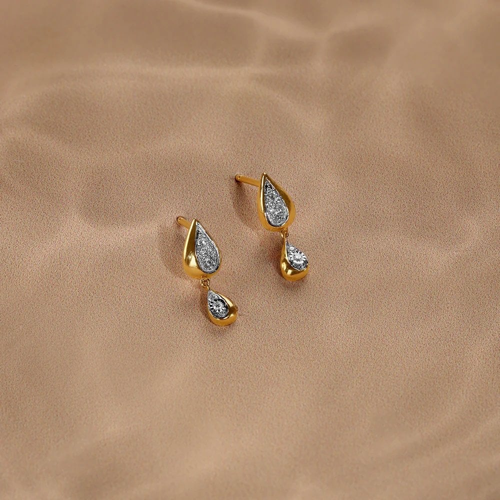 Teardrop Whisper 14 Kt Gold & Diamond Drop Earrings
