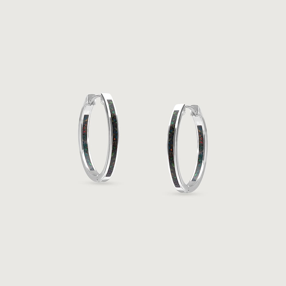 Vibrant Textured Opal Silver Hoop Earrings,,hi-res thumbnail 3