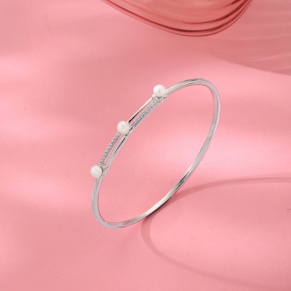 Elegant Pearl Silver Bangle