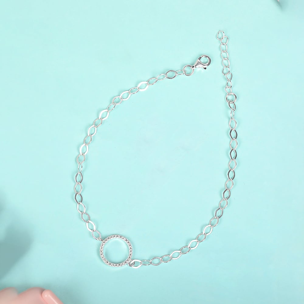 Glimmer Halo Single Silver Anklet,,hi-res thumbnail 1