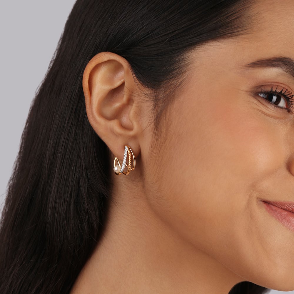 Pearl Planets in Orbit 14KT Hoop Earring,,hi-res thumbnail 2