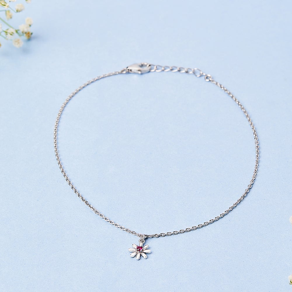 Petite Daisy Single Silver Anklet