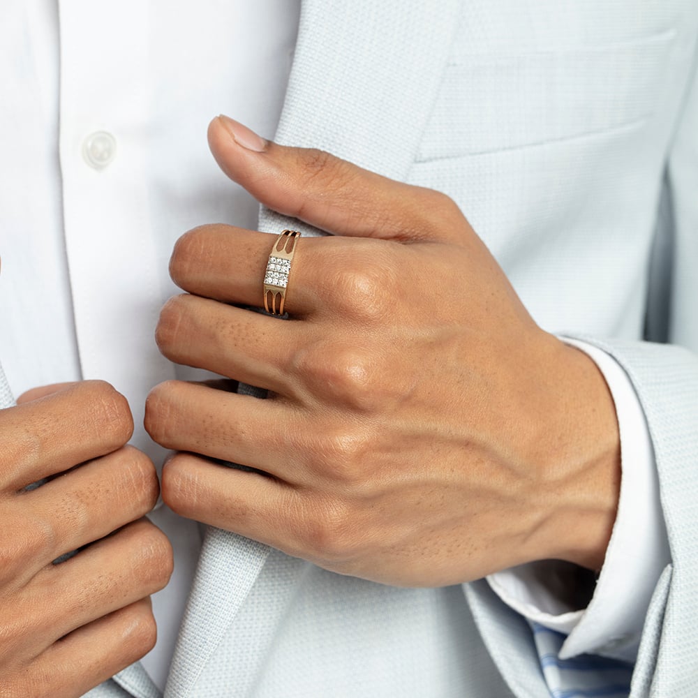 Minimalist Vibes Gold & Diamond Ring for Men,,hi-res thumbnail 2