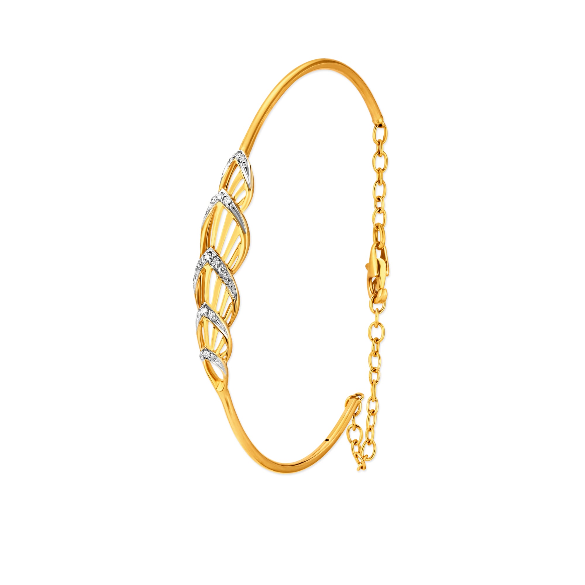 14KT Yellow Gold Diamond Oval Bangle With Teardrop Design,,hi-res thumbnail 2