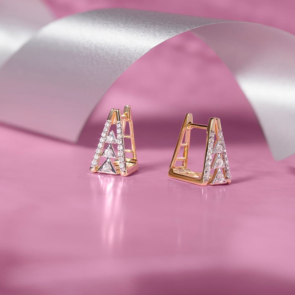 Geo Luxe Gold & Diamond Hoop Earrings,,hi-res thumbnail 1