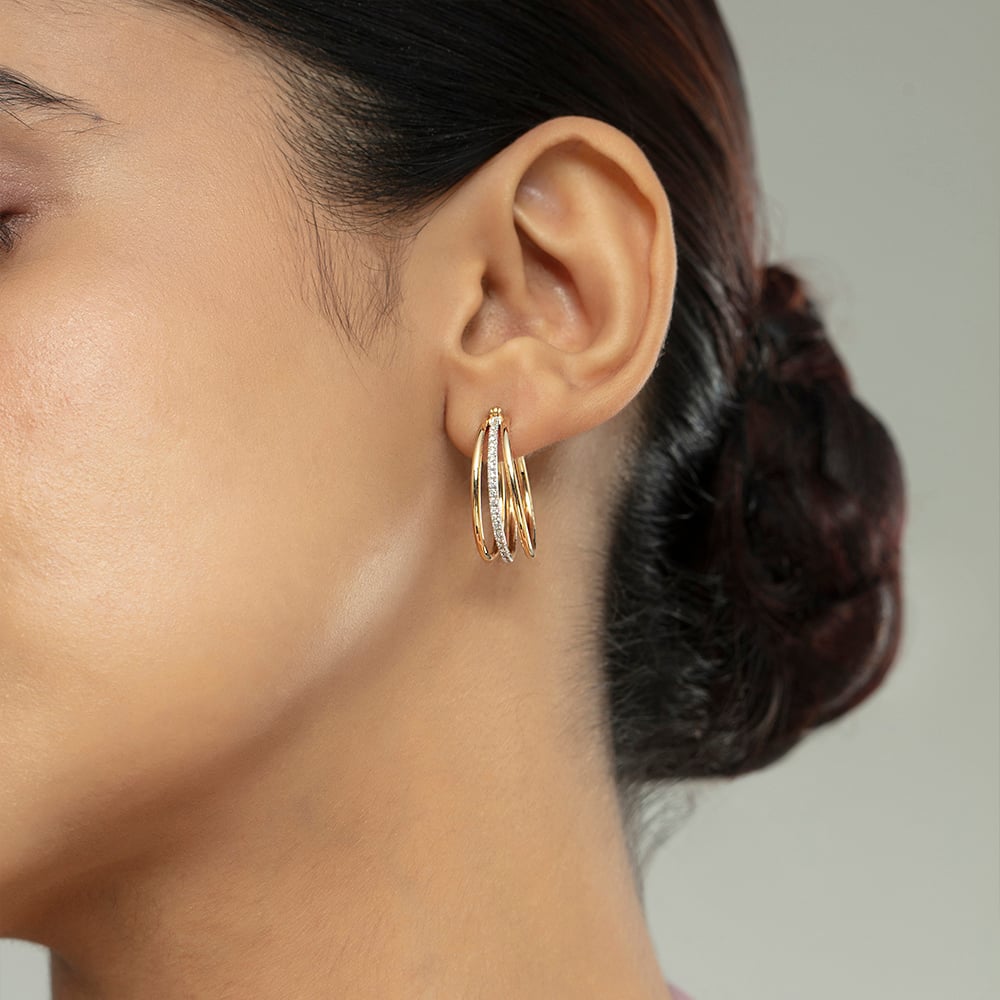 Triple Glam Gold & Diamond Hoop Earrings,,hi-res thumbnail 2