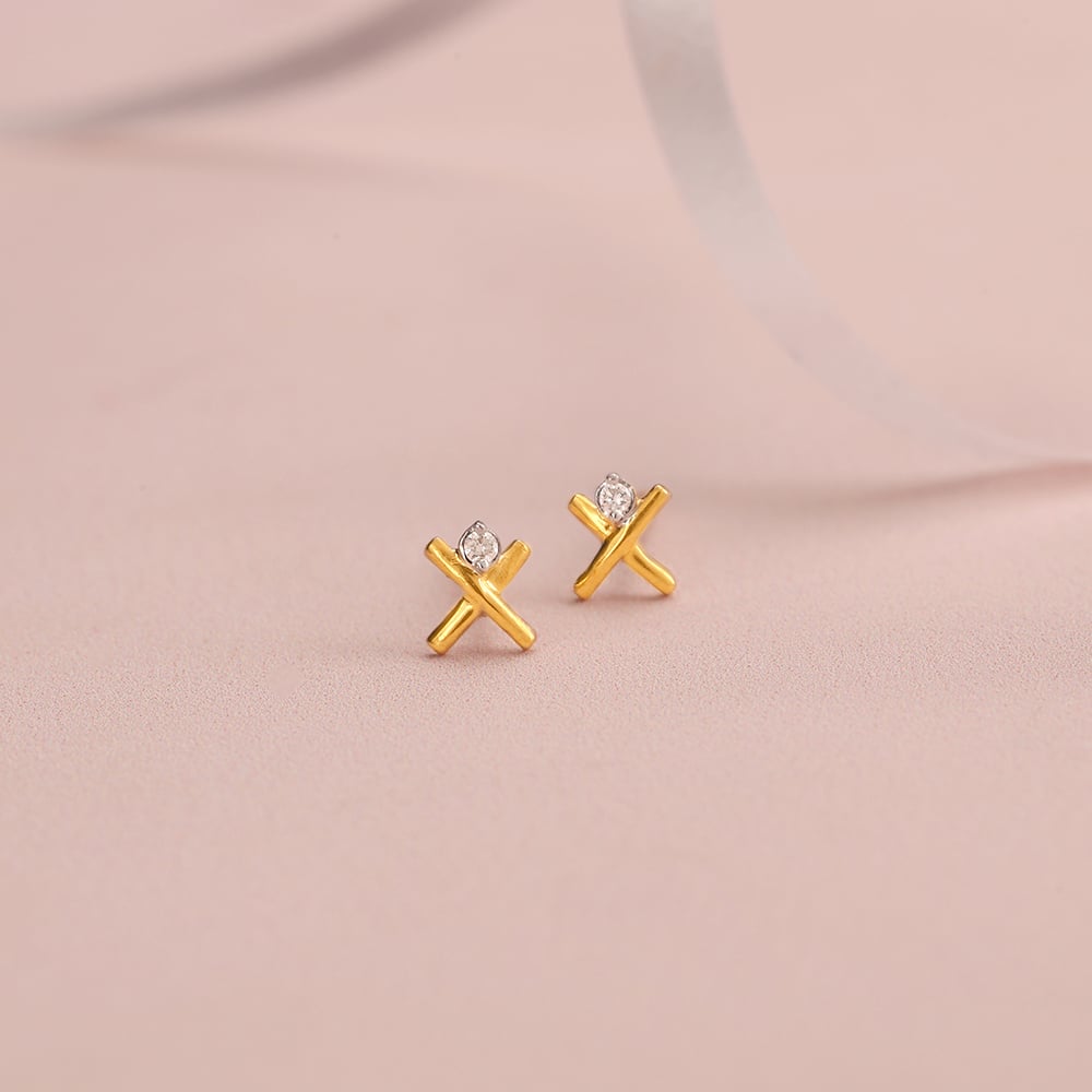 Radiant Cross 14 Kt Gold and Diamond Stud Earrings,,hi-res thumbnail 1