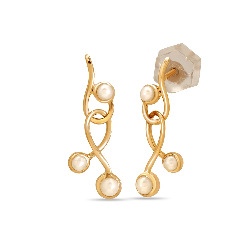 14KT Yellow Gold Elegant Swirls Pearl Drop Earrings,,hi-res thumbnail 2