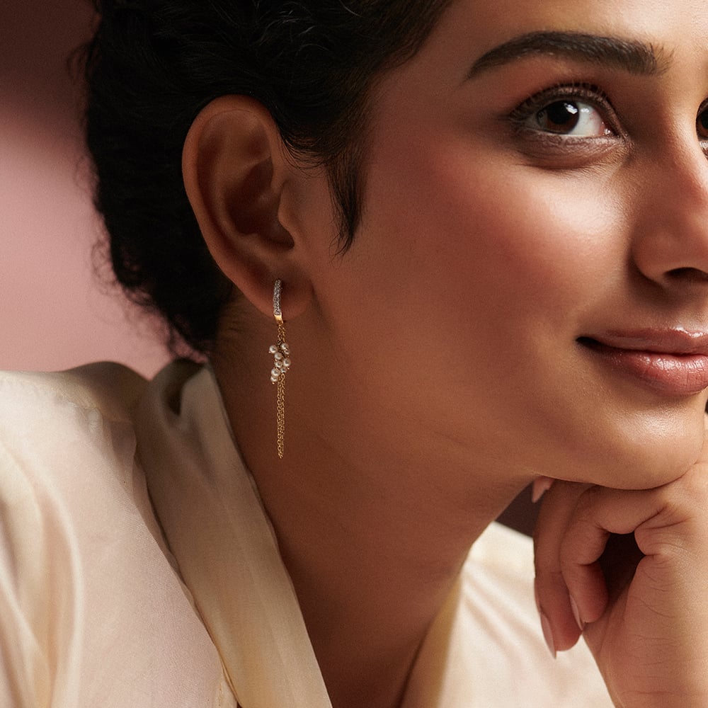 Graceful Cascading Pearl Gold Hoop Earrings,,hi-res thumbnail 2