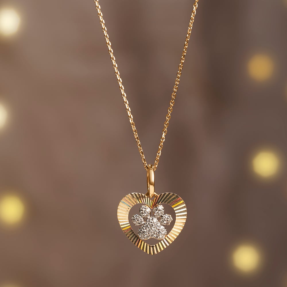 Playful Paw Diamond Heart Necklace