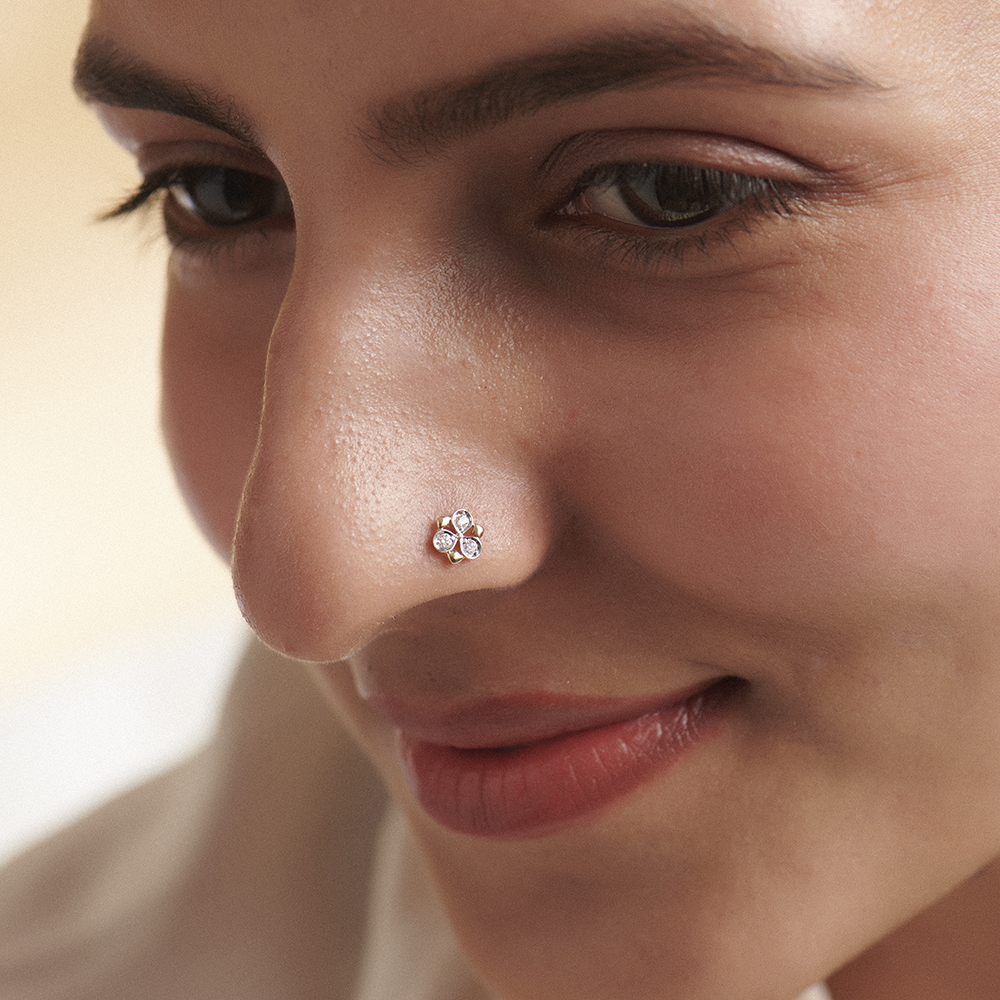 Glowing Triad Diamond Nose Pin,,hi-res thumbnail 2