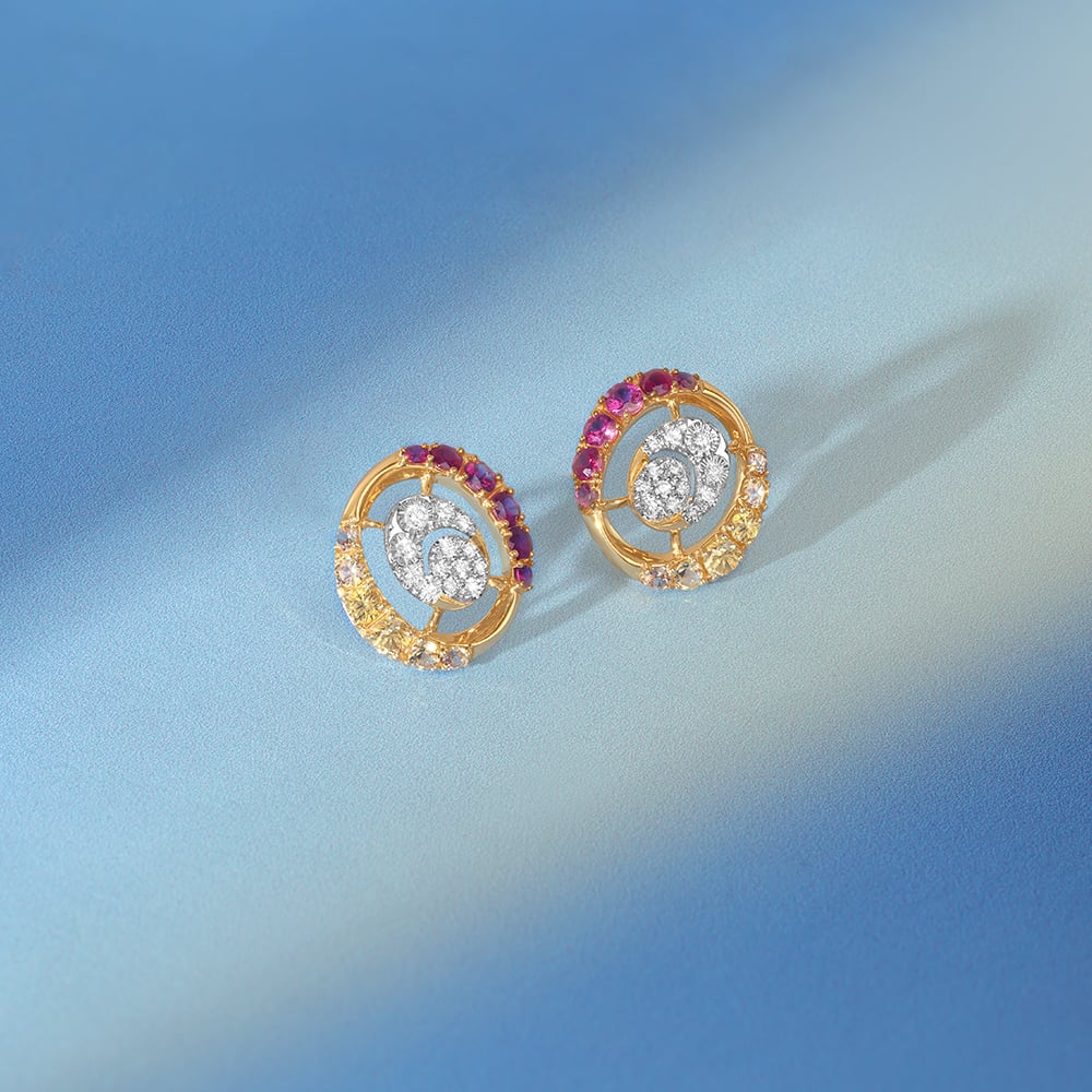 Sunrise Aura Sapphires & Diamond Stud Earrings