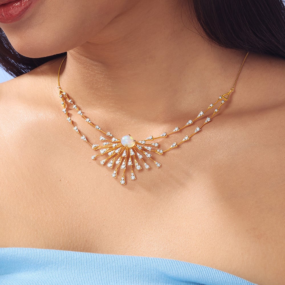 Opal Sunburst Diamond Necklace,,hi-res thumbnail 2