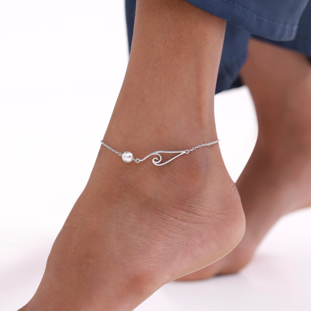 Wave Pearl Silver Anklet,,hi-res thumbnail 2