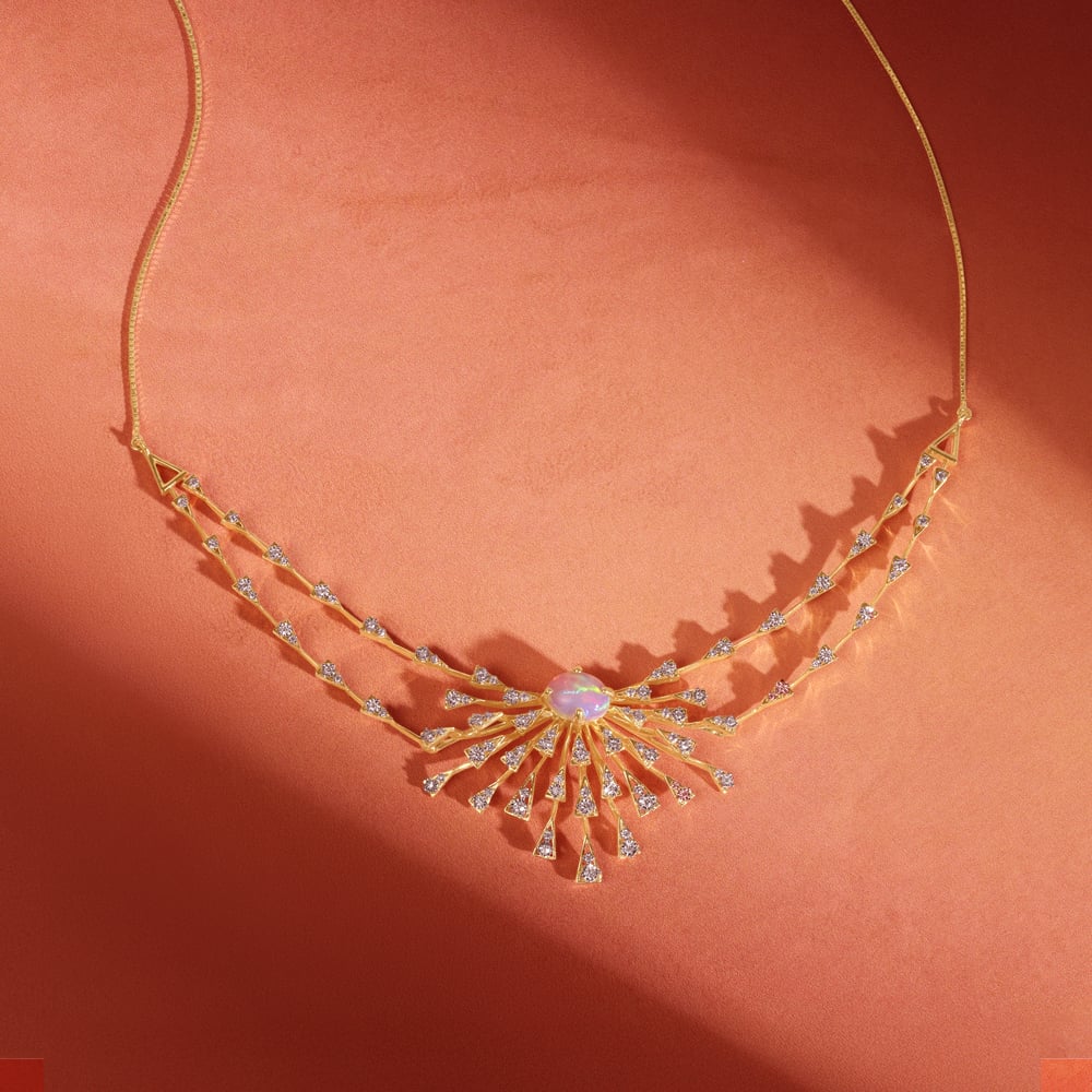 Opal Sunburst Diamond Necklace
