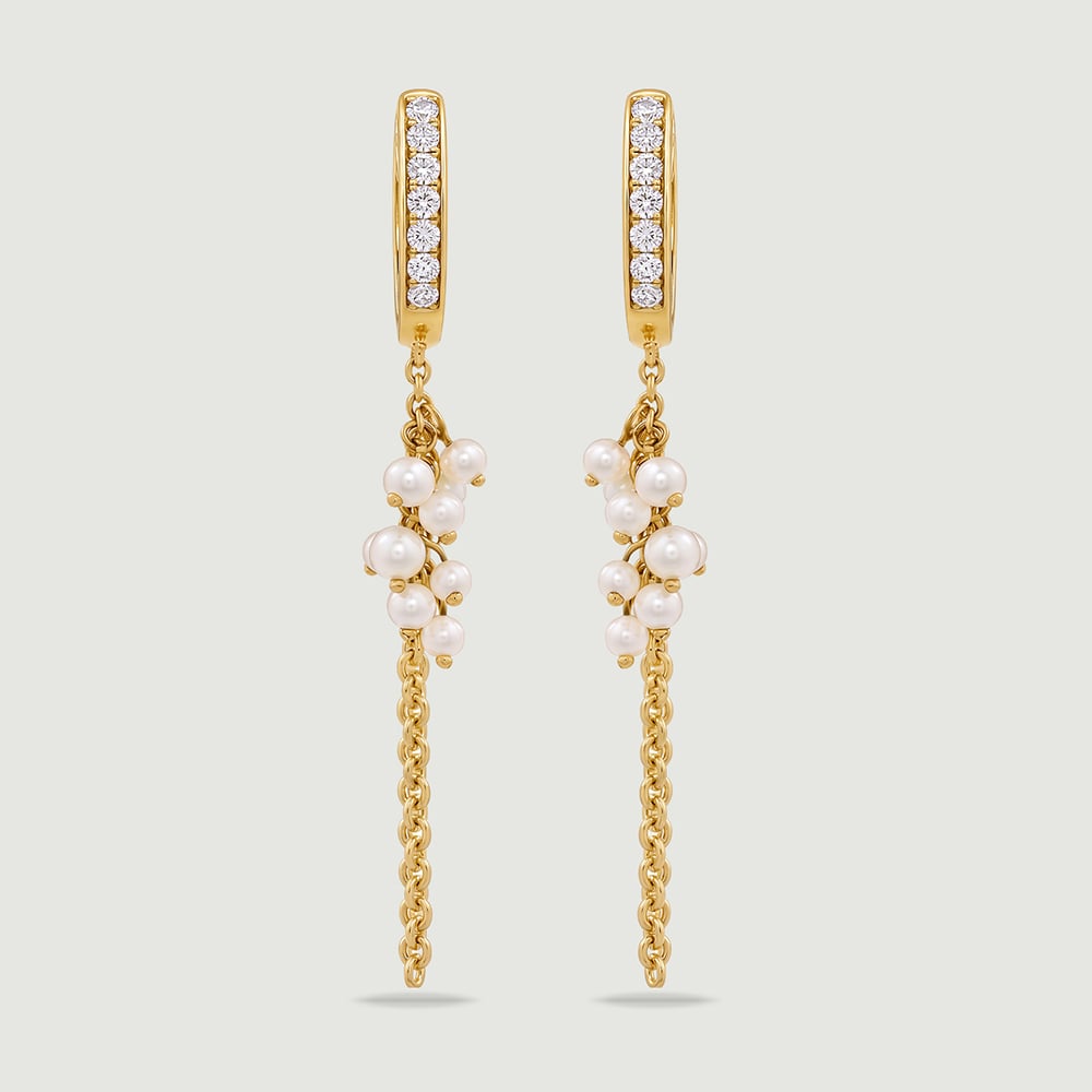 Graceful Cascading Pearl Gold Hoop Earrings,,hi-res thumbnail 3