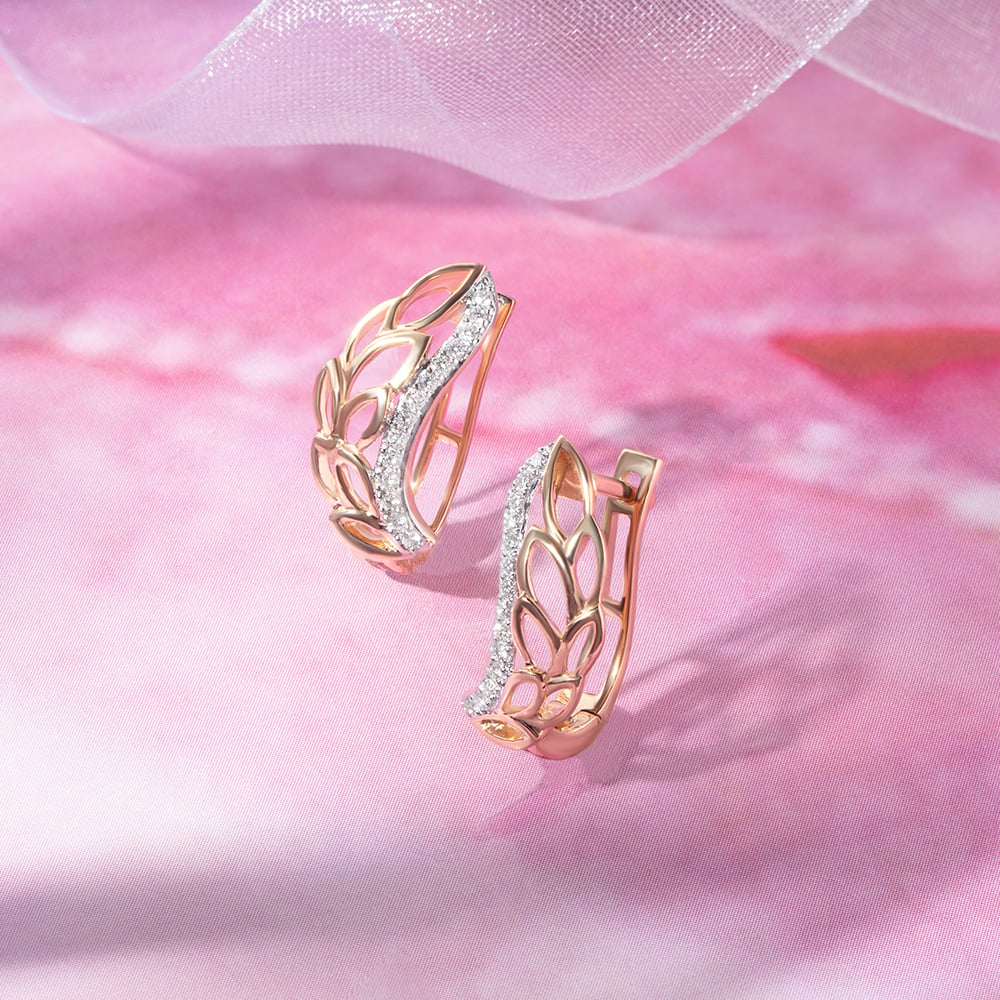 Leafy Radiant Gold & Diamond Hoop Earrings