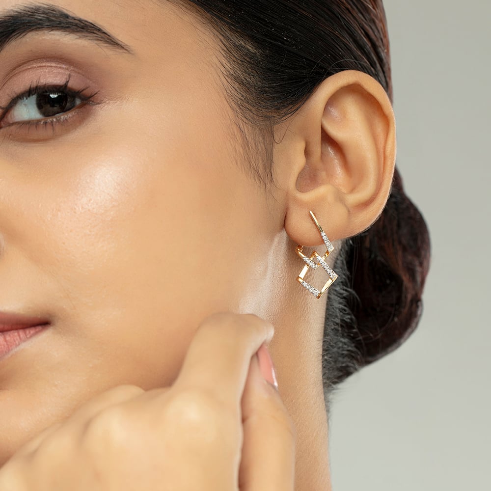 Geometric Glam Gold & Diamond Hoop Earrings,,hi-res thumbnail 2