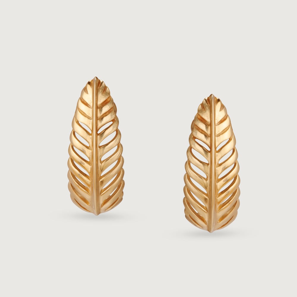Timeless 14K Yellow Gold Feather Hoop Earrings,,hi-res thumbnail 3